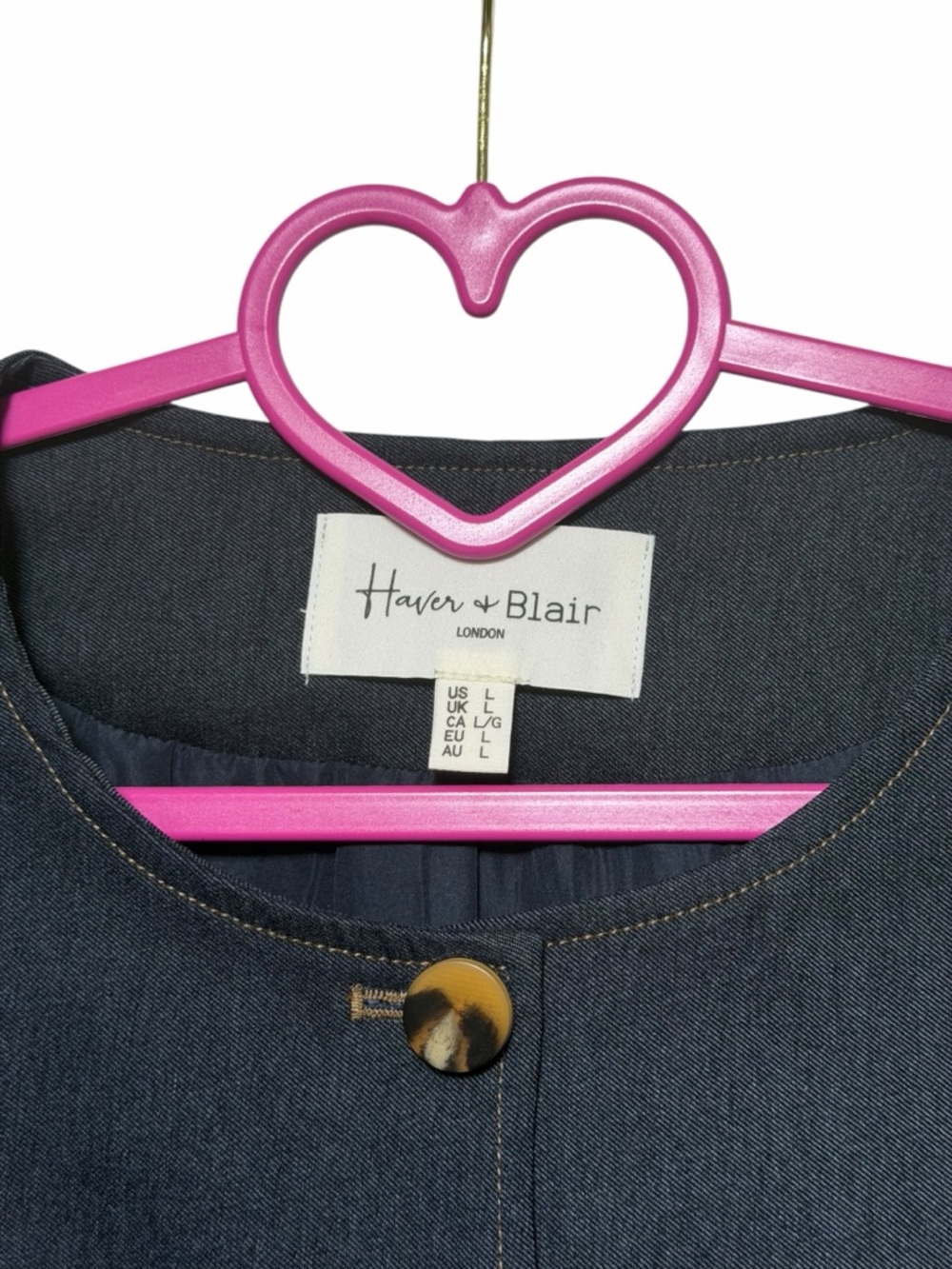 Haver Blair London Dark Wash Denim Vest Tortoise Buttons Lined L NWOT - Picture 2 of 8